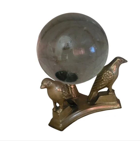 Vintage Brass Bird Base with Glass Orb Sphere- Crystal Moon Ball - Picture 10 of 10